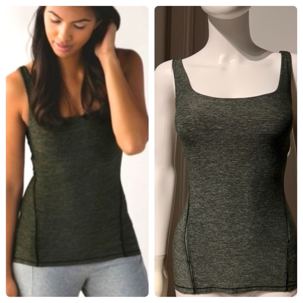 Lululemon Amala Tank Adjustable Built In Bra
Heathered Gator Green Women's Sz 4